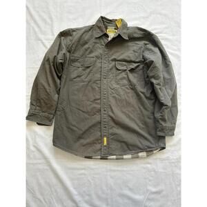 Vtg L Mens Stanley Work Heavy Button Up Army Green Plaid Inner Lining